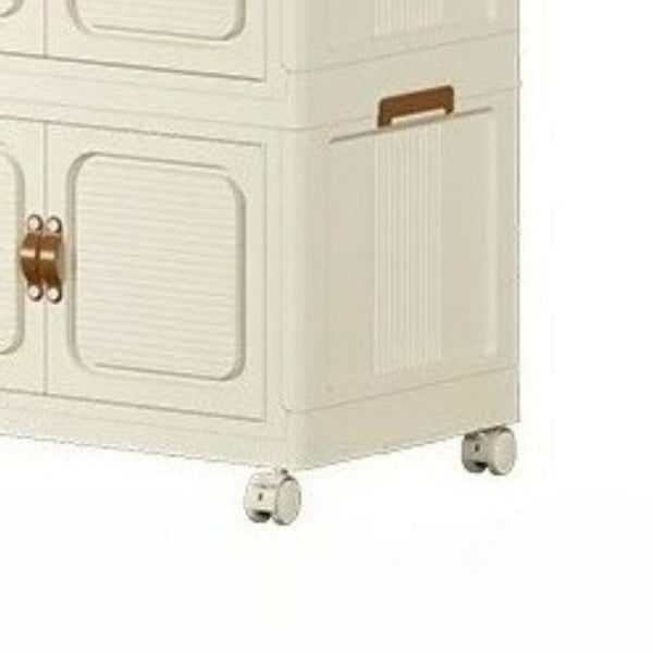 Modern Home Bedroom Armoires, Plastic Installation-Free Multipurpose Locker with Pulleys, Foldable Clothes Storage Cabinet for Living Room Bedroom or Cloakroom, Cream White