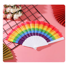 Rainbow Folding Fan, Plastic Fan, Bone Dance Fan, Photography Prop, Craft Gift Fan, Fabric Fan