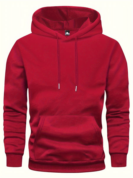 5pcs Men's Long Sleeve Sweatshirt Hoodie, Autumn/Winter Solid Color Plain Hooded Pullover with Drawstring Design and Kangaroo Pocket, Men's Casual Sportswear Top