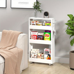 4-Tier White Rolling Storage Cart – Carbon Steel Slim Design with Wheels for Kitchen, Bathroom & Laundry Room Organization, Spice Rack & Condiment Storage, Compact Mobility for Narrow Spaces