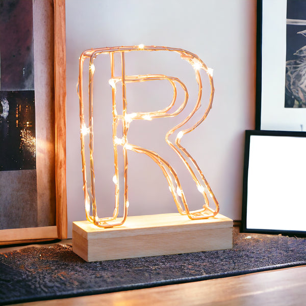 Light Up Letter | LED Alphabet Wire Frame Letter Lights | Rose Gold Copper Initials | Personalised Lighting | Battery Powered | For The Office Living Room Bedroom | Gift For Her