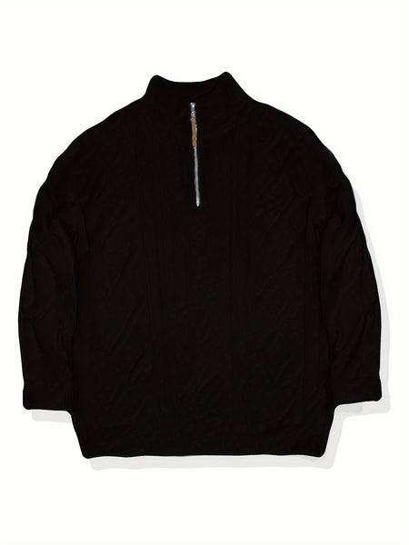 Men's Sweater, Half-high Collar Zip-up Cable Knit Sweater, with Adjustable Collar Opening, Crafted Using Classic Cable Knit Technique, Simple and Versatile, Suitable for Casual Daily Wear, Presenting a Mature and Stable Fashion Style, Ideal for