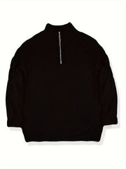 Men's Sweater, Half-high Collar Zip-up Cable Knit Sweater, with Adjustable Collar Opening, Crafted Using Classic Cable Knit Technique, Simple and Versatile, Suitable for Casual Daily Wear, Presenting a Mature and Stable Fashion Style, Ideal for