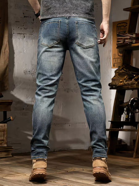 Men'S Jeans Stretch Trousers Style Cycling Men'S Pants Street Style Blue Distressed Denim Long Pants All-Season Wear