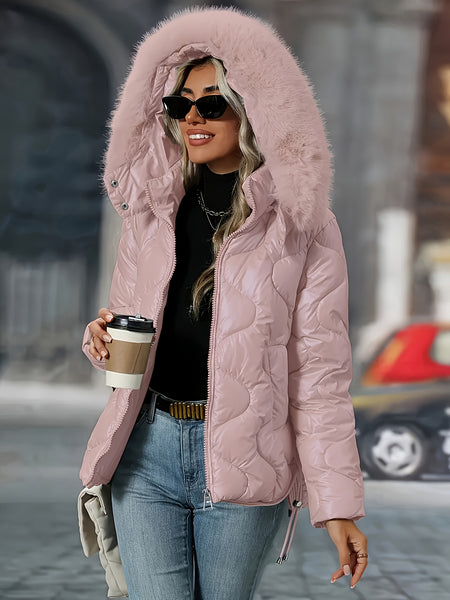 Women's Winter Jacket with Hood & Collar - Puffer Coat, Elegant Warm Outerwear for Cold Weather, Hand Washable Coats (No Belt/Hem Adjustments) - Casual to, Winter Coats For Women,