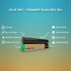Permanent Self-Adhesive Vinyl Roll – Glossy & Matte Black, 10ft Waterproof Craft Vinyl for Mugs, Windows, Home Décor, and Professional Commercial Applications