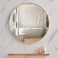 50CM Wall-Mounted Bathroom Makeup Mirror, Round Bedroom Dressing Mirror with Hanger, Bathroom Bedroom Living Room Entrance Hall Decorative Mirror, Gold Aluminium Frame