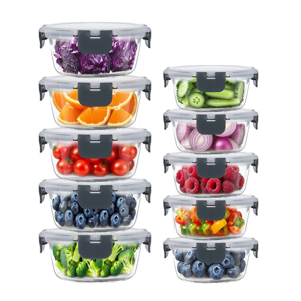 Food container, 10 pack glass container, sealed box, 2 sizes, reusable