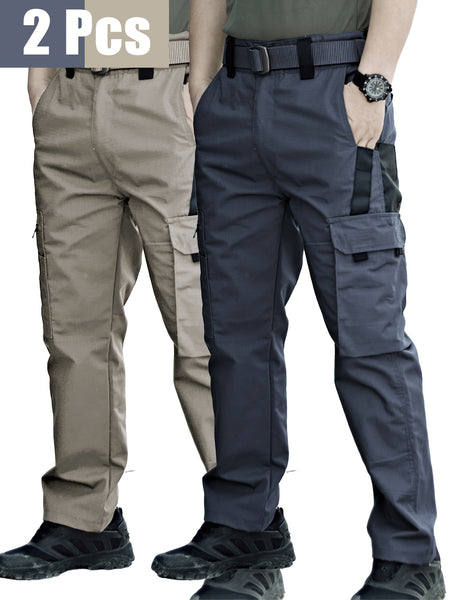 2pcs Men's Tactical Cargo Pants, Durable Multi-Pocket Work Pants for Outdoor Construction Work, Hiking And Trekking, Casual Tactical Pants | Adjustable Waist Pants | Hiking Gear (No Belt)