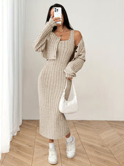 Autumn Cardigan Long Sleeve Short Top + Dress Set