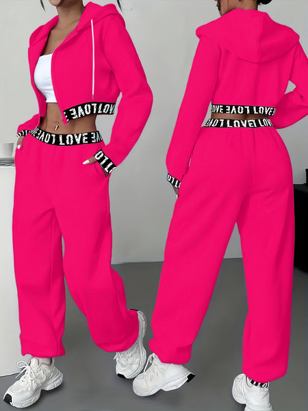 Women'S Autumn And Winter Fashion Two-Piece Set, Featuring a Loose Zip-Up Hoodie And Matching Sweatpants