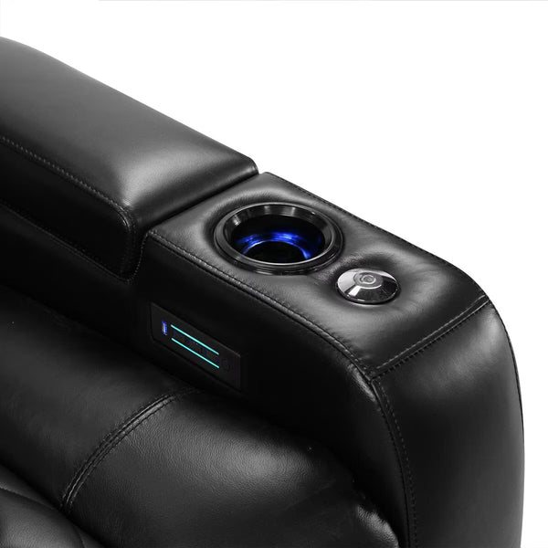 Valencia Tuscany Black Leather Power Reclining Home Theatre Sofa