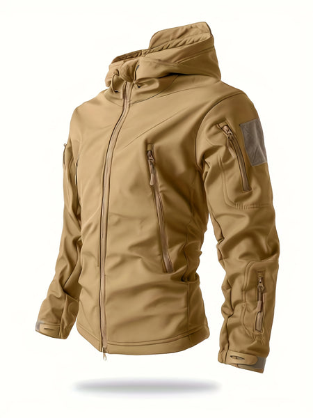 Men'S Winter Soft Shell Jacket with a Hood, Featuring Pockets And a Solid Color, Suitable for Outdoor Wear