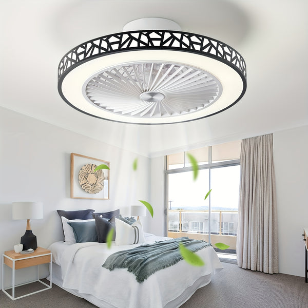 Ceiling Fan with Lights, 48.26cm Bladeless Enclosed Ceiling Fan Iron 48W Low Profile Flush Mount Fans 6 Speeds Dimmable 3000K-6500K Quiet Timing Bedroom Fan Light