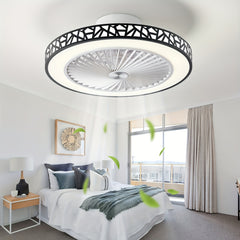 Ceiling Fan with Lights, 48.26cm Bladeless Enclosed Ceiling Fan Iron 48W Low Profile Flush Mount Fans 6 Speeds Dimmable 3000K-6500K Quiet Timing Bedroom Fan Light