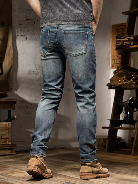 Men'S Jeans Stretch Trousers Style Cycling Men'S Pants Street Style Blue Distressed Denim Long Pants All-Season Wear