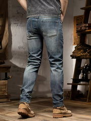 Men'S Jeans Stretch Trousers Style Cycling Men'S Pants Street Style Blue Distressed Denim Long Pants All-Season Wear