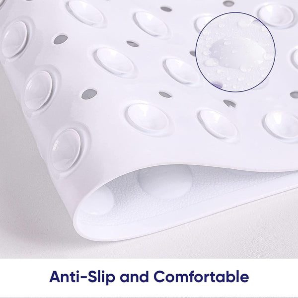 MOONLIGHT20015 Shower Bath Mat Non Slip anti Mould & Mildew with Strong Suction Cups Grip and Drain Holes Soft Rubber Shower Mats - PVC Bathroom Mat Machine Washable (70X38Cm, White)