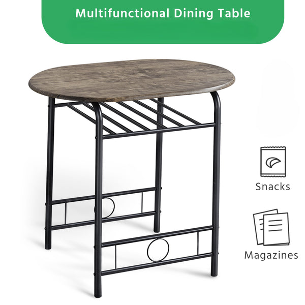 Costoffs 3 Piece Dining Table Set Modern Kitchen Table Set Space Saving Table and 2 Chairs Set with Steel Legs/Storage Rack for Kitchens/Balconies/Bedrooms/Apartments/Cafés, Natural/Drift Brown/White