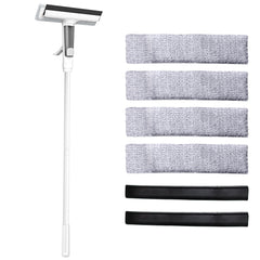 Professional-Grade Window Cleaner Kit with Rotatable Long Handle & 4 Fiber Cloths + 2 Silicone Strips - Heavy-Duty Indoor/Outdoor Glass Washing Tool for, Mirrors, Shower Doors, Car Glass - Easy-Install Hanging System, Durable Window