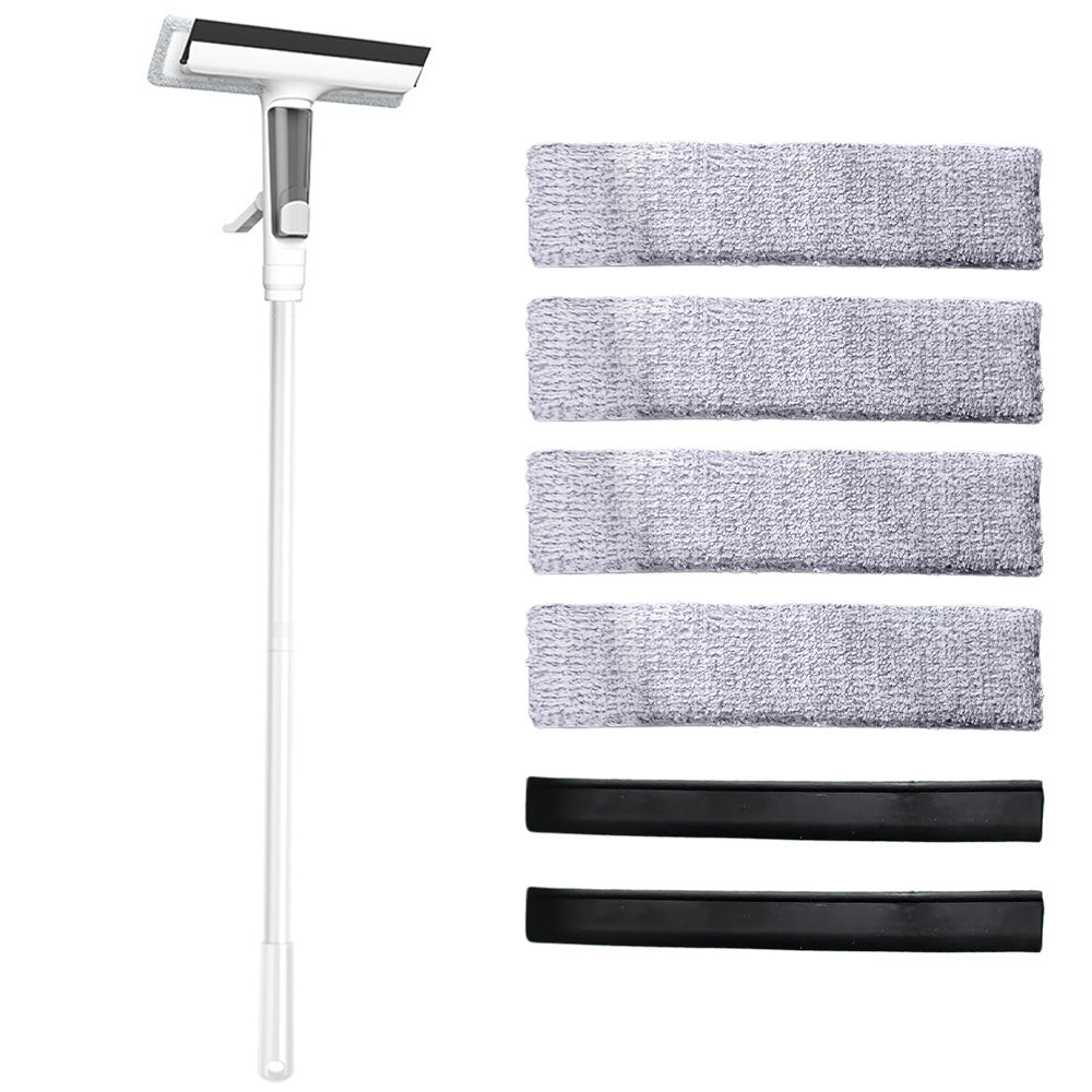 Professional-Grade Window Cleaner Kit with Rotatable Long Handle & 4 Fiber Cloths + 2 Silicone Strips - Heavy-Duty Indoor/Outdoor Glass Washing Tool for, Mirrors, Shower Doors, Car Glass - Easy-Install Hanging System, Durable Window