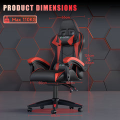 GartistGo Ergonomic Gaming Chair - Gamer Chairs with Lumbar Cushion + Headrest, Height-Adjustable Office & Computer Chair for Adults, Girls, Boys (Without footrest)