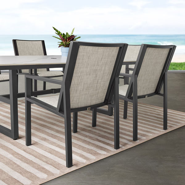 Agio Trinity 7 Piece Sling Dining Patio Set with Sintered Stone Table Top + Cover