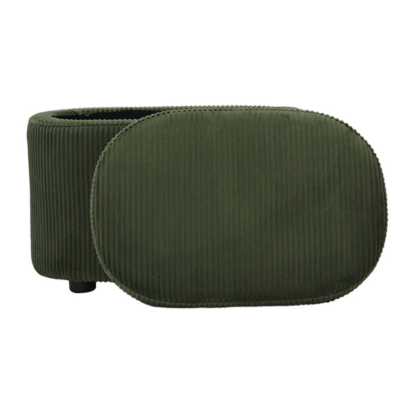 1pc Plush Teddy Round Upholstered Storage Ottoman Stool - 60x40x45cm Lidded Footrest with Hidden Storage Space | Multi-Functional Shoe Changing Bench for Living Room, Bedroom & Entryway | 3cm Black Plastic Legs (Green/White)