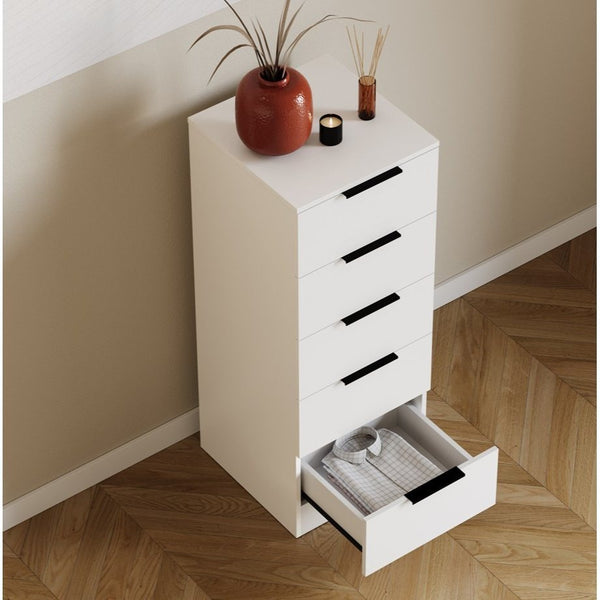 Modern 5 Drawer Narrow Chest of Drawers Dresser Space Saving Storage Organizer Bedroom Furniture