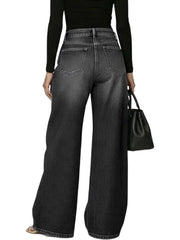Women's Retro High Elasticity Denim Pants with Metal Circles Design- Long Versatile Jeans for Women, High-waist Trousers, Trendy Womens Clothes for Summer, All Seasons Style, Fabric, Hand Washable, Slim Fit, Suit for Daily Wear