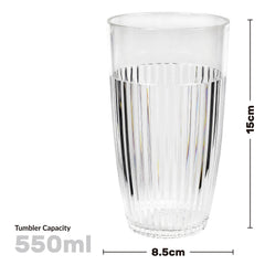 Set of 6 Clear Fluted Hi Ball Plastic Acrylic Drink Tumblers - Stackable Glasses for Picnics, BBQ’s, Poolside, Camping, Children’s Parties