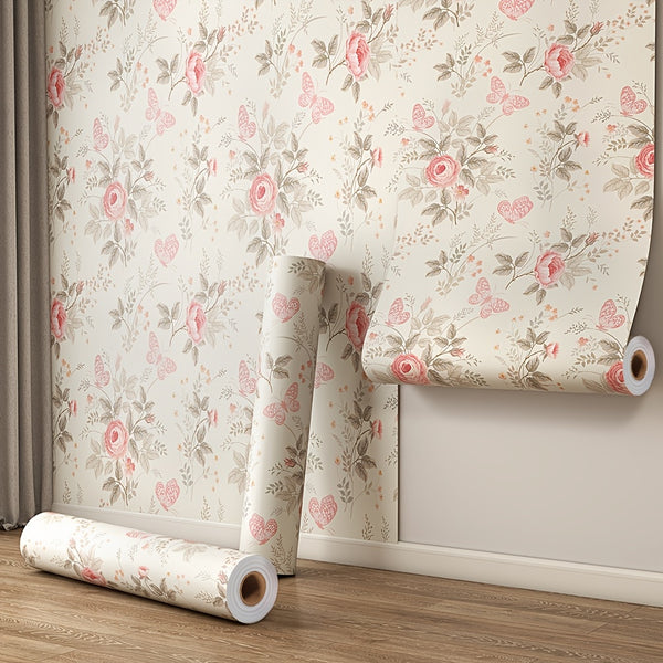Self-Adhesive Flowers Wallpaper - Pink Boho Self-Adhesive Removable Wall Stickers, Waterproof PVC Contact Paper for Living Room, Cabinets, Bedroom, Kitchen Furniture Refurbishment Wallpaper | Easy Home Decor (59.99cm X 3.02meter) Rentals Friendly