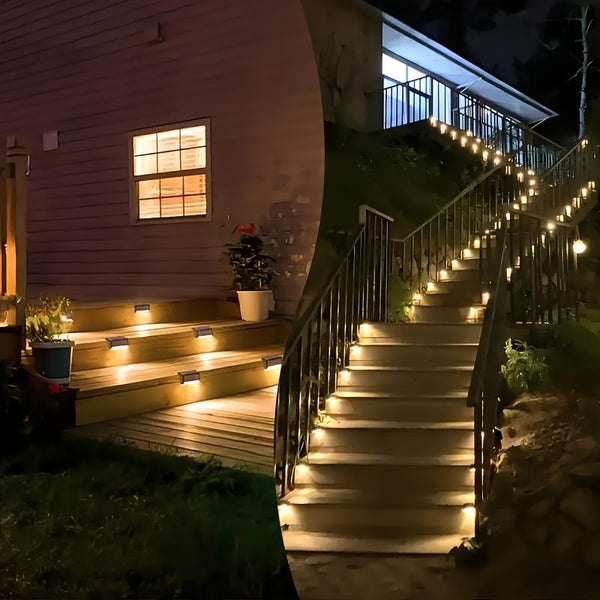 10pcs set of solar outdoor garden lights, home garden layout staircase deck lights, hallway wall lights, railing decorative lights, holiday decorative atmosphere lights, IP44