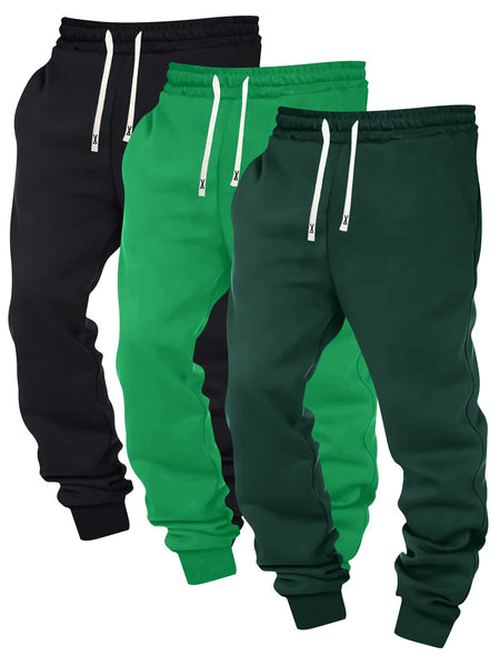Three-pc Men's Solid Color Plain Elastic Waistband Drawstring Ribbed Cuffed Casual Jogger Pants, Men's Dress Administrative Trousers