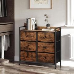 1pc Chest of Drawers, Cabinet with 6 Fabric Drawers, Storage Cabinet Sideboard for Bedroom Living Room Hallway, Metal Frame, Industrial Style