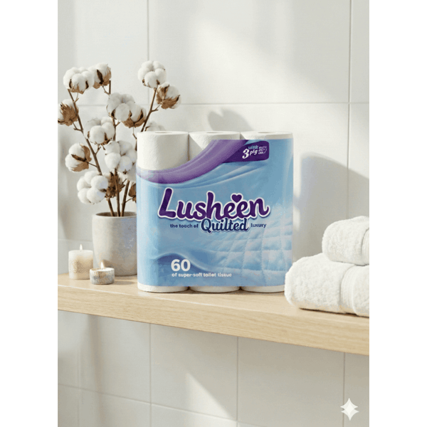 Lusheen White 3-Ply Toilet Paper – 60 Rolls Bulk Pack (150 Sheets/Roll) – Premium Quilted, Unscented & Ultra-Soft Bathroom Tissue