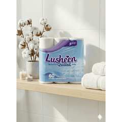 Lusheen White 3-Ply Toilet Paper – 60 Rolls Bulk Pack (150 Sheets/Roll) – Premium Quilted, Unscented & Ultra-Soft Bathroom Tissue