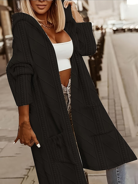 Women's Long Hooded Cardigan with Pockets, Long Hooded Sweater, Women's Coat, Women's Midi Coat, Casual Jacket, Circle Pattern