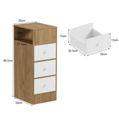 3-Drawer Bedroom Nightstand, 25cm Narrow Side Cabinet, Suitable for Small Spaces such as Bedrooms and Living Rooms, Space-Saving Design with Classic Style, Engineered Wood Top, Manufactured Wood Base, Perfect for Modern Homes, Bedroom Nightstand