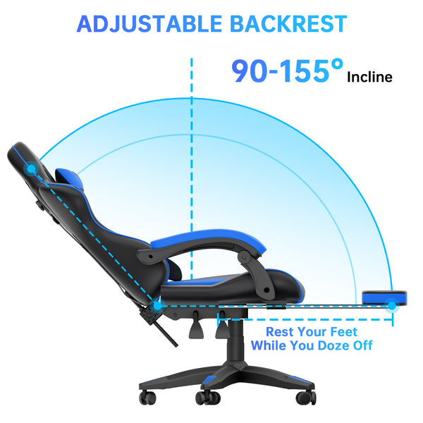 GartistGo Gaming Chair With footrest,Computer Chairs with Lumbar Cushion + Headrest, Height-Adjustable Office Chair for Adults, Girls, Boys