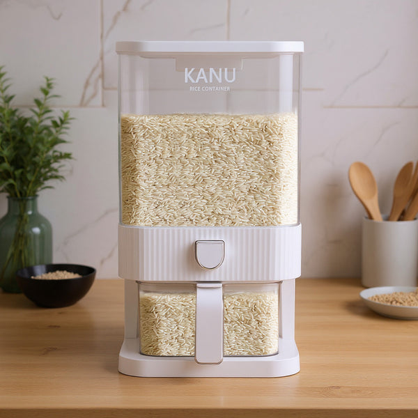 4.54 KG Kitchen Rice Storage Container - White Plastic Flip-Top Grain Bin with Press-to-Open Lid, Multi-Purpose Organizer for Rice, Flour, and Dry Goods, Kitchen Storage Solution|Modern Kitchen Accessory|Durable Plastic Bin, Rice Cooker