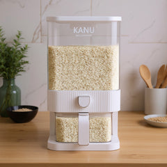 4.54 KG Kitchen Rice Storage Container - White Plastic Flip-Top Grain Bin with Press-to-Open Lid, Multi-Purpose Organizer for Rice, Flour, and Dry Goods, Kitchen Storage Solution|Modern Kitchen Accessory|Durable Plastic Bin, Rice Cooker