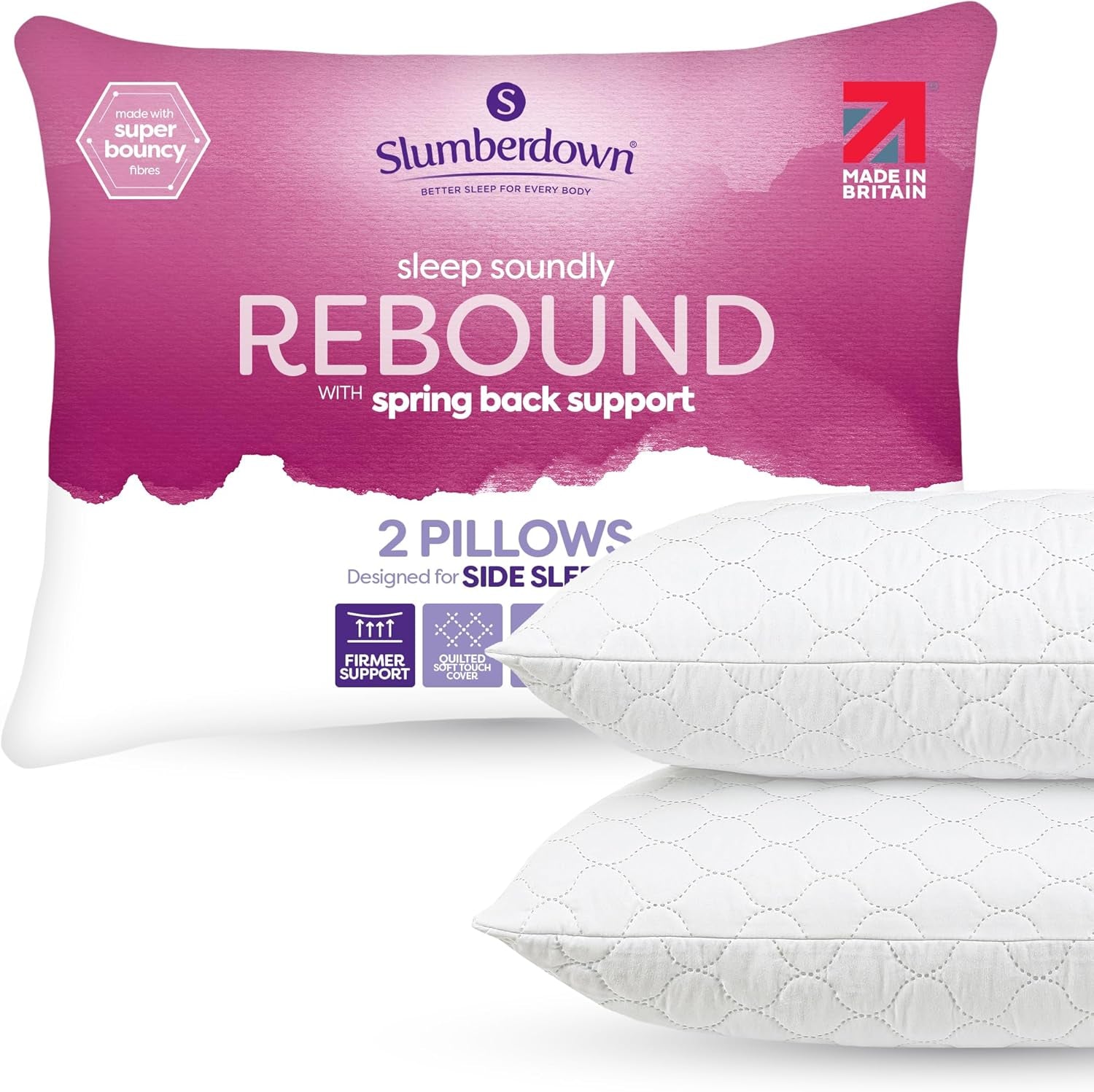 Slumberdown Pillows 2 Pack Hotel Quality – Firm, Plump Hypoallergenic Pillows for Back & Side Sleepers, Sleep Better. Feel Better
