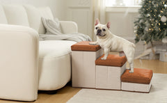 Foldable Dog Stairs, 3 Tier Pet Steps with Storage, Adjustable Dog Ramp for Bed and Sofa, Soft Flannel Pet Stairs for Small & Medium Dogs and Cats