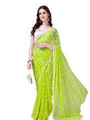 Women's Georgette Saree with Embroidery Lace Border Work Designer Saree with Unstitched Blouse Piece