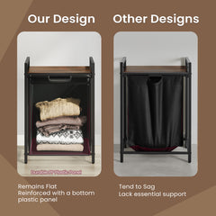 Laundry Hamper, Laundry Basket with Pull-Out Liner, Shelf, Metal Frame, 12.7 Gallons, Rustic Brown and Black