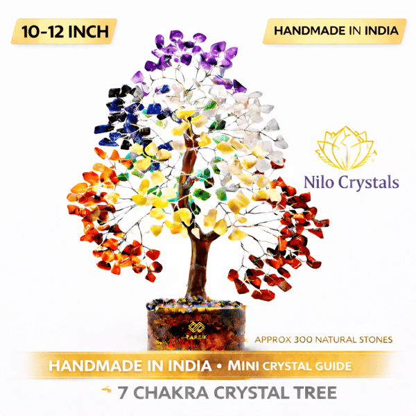 7 Chakra Crystal Tree of Life 10–12 Inch Handmade Gemstone Tree, Feng Shui Crystal Tree Home Decor Living Room Ornament, Crystal Gifts Birthday Gift for Women Housewarming Gift, Spiritual Desk Decoration Mini Crystal Guide Included