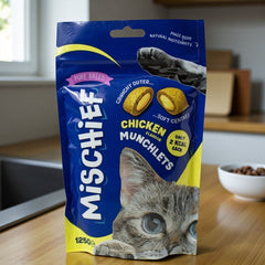 3 value pack Mischief Pillow Cat Treats - 125g | Crunchy & Creamy Snacks for Cats | Available in Salmon, Chicken & Cheese Flavors