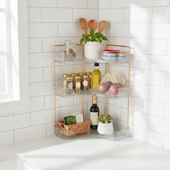 Transparent Triangular Storage Rack Golden Multi-layer, Cosmetic Layered Organizer Design, Suitable for Vanity Bedroom Bathroom, Corner Space Utilization Storage Skincare Products