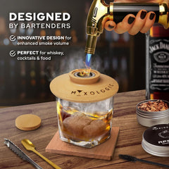 MIXOLOGIC Whiskey Smoker Kit with Torch, 6 Wood Chips, Ice Stones & Accessories, Old Fashioned Whisky Set, Cocktail Smoker for Drinks, Bourbon Infuser, Gift for Men, Husband, Dad (No Butane)